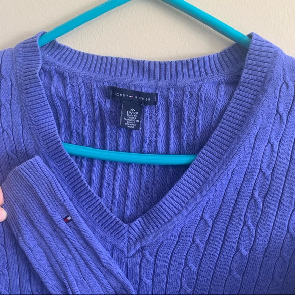 Purple-Blue Tommy Hilfiger Knit V Neck Sweater - Picture 4 of 5